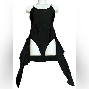 Women’s Black One Piece Swimsuit with Flowing Ruffled Draped Sides Size Small